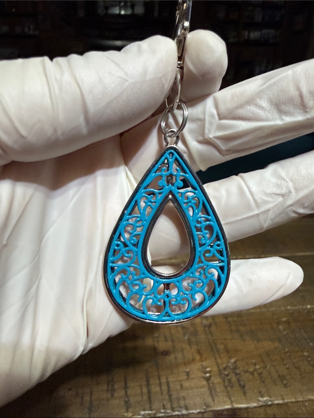 Blue Filigree Teardrop Dangle keychain